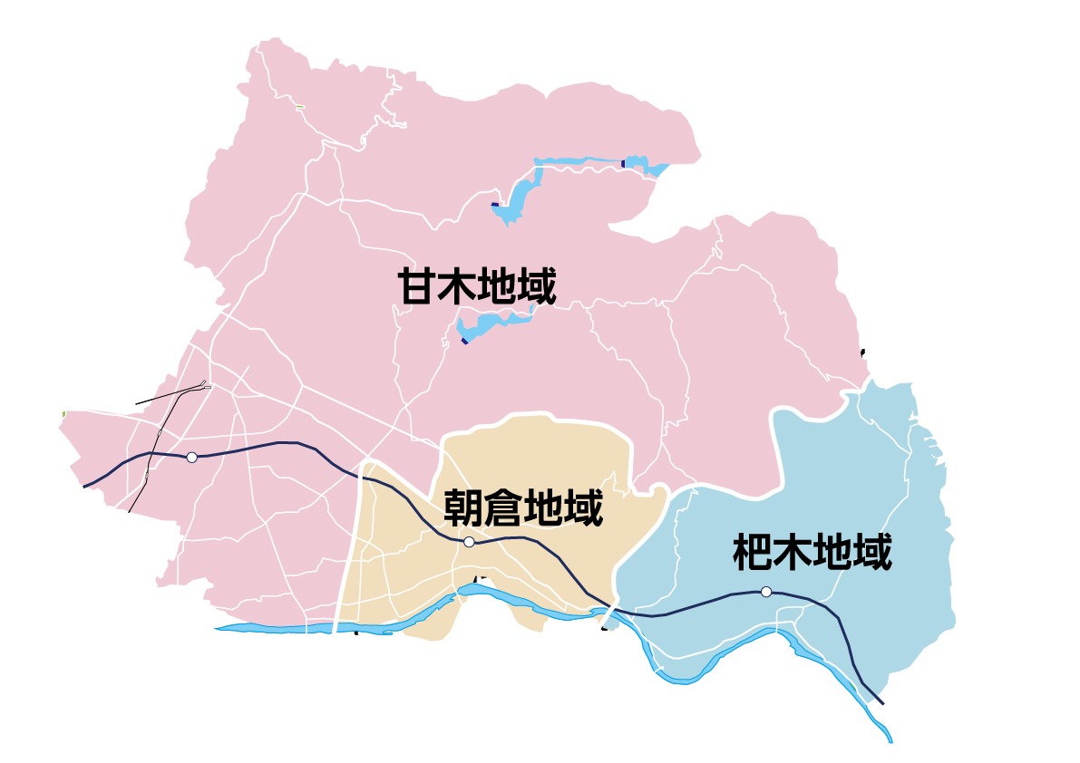 朝倉市のエリアマップ