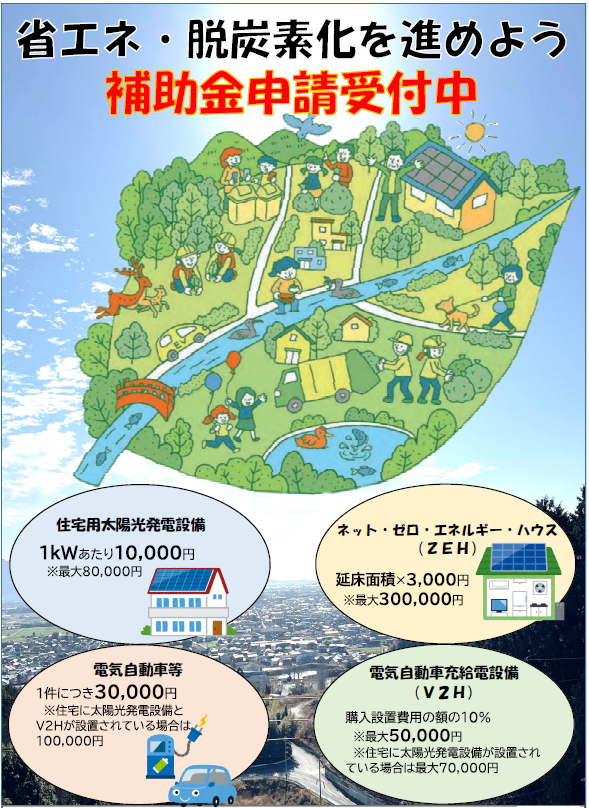 令和7年度　朝倉市ゼロカーボン推進補助金（太陽光、EV、V2H、ZEH等）の画像