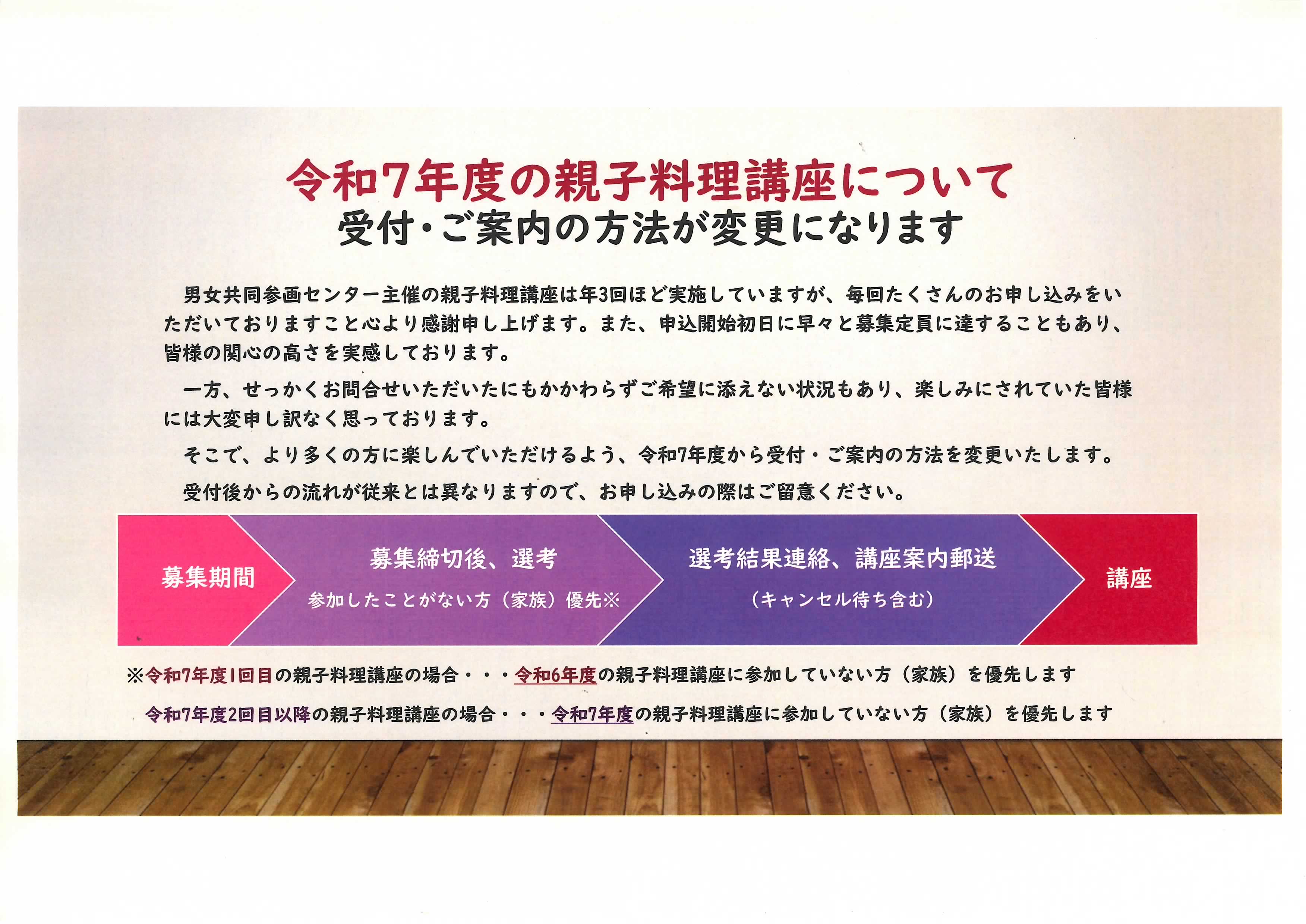 令和7年度の親子料理講座について