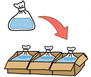 段ボールに水のうを入れる画像