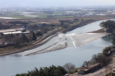 山田堰の俯瞰